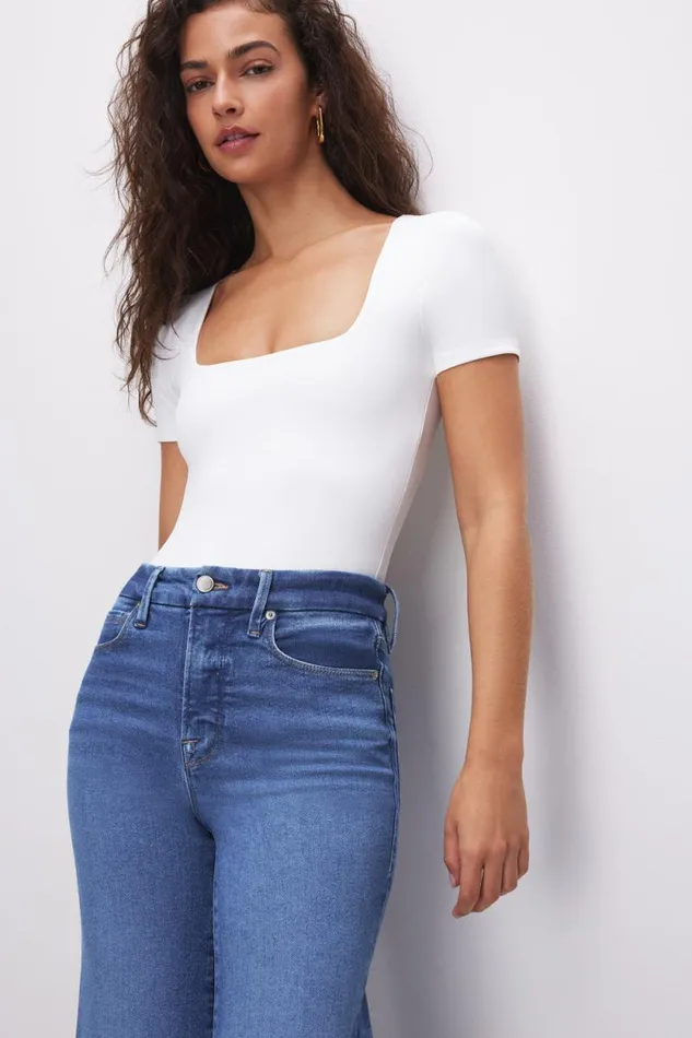 Women GOOD AMERICAN Bodysuits SCUBA SQUARE NECKBODYSUIT White001