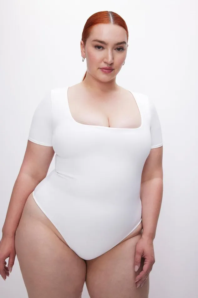 Women GOOD AMERICAN Bodysuits SCUBA SQUARE NECKBODYSUIT White001