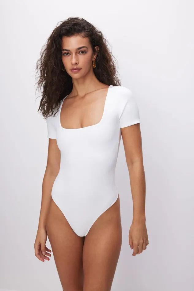 Women GOOD AMERICAN Bodysuits SCUBA SQUARE NECKBODYSUIT White001
