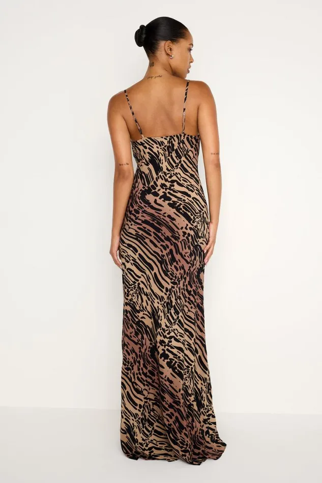 Women GOOD AMERICAN Dresses CHIFFON MAXI SLIPDRESS Warped Leopard004