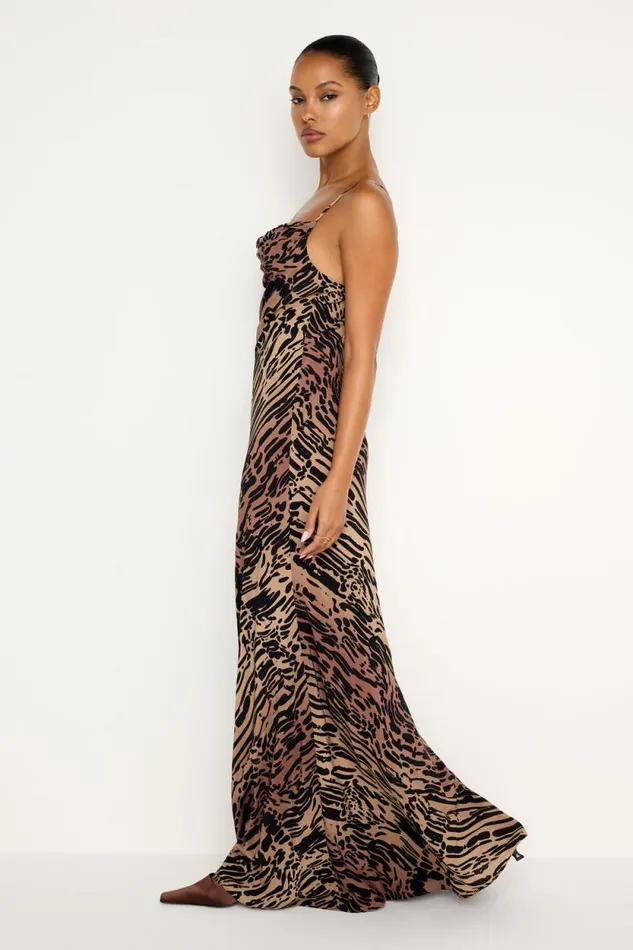 Women GOOD AMERICAN Dresses CHIFFON MAXI SLIPDRESS Warped Leopard004