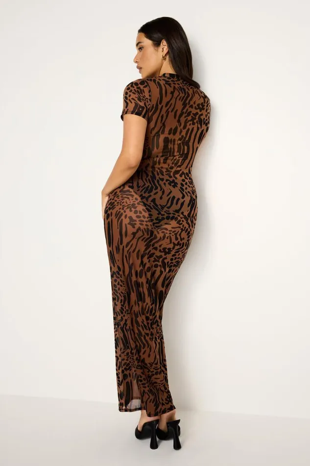 Women GOOD AMERICAN Dresses MESH TEE MAXIDRESS Warped Leopard004