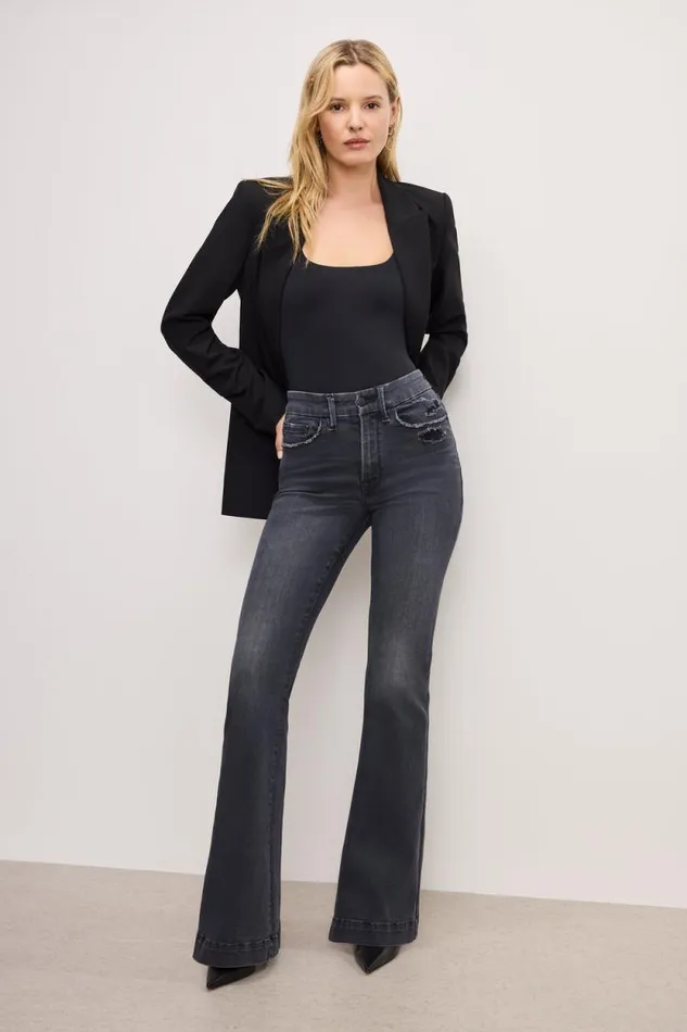 Women GOOD AMERICAN Jeans ALWAYS FITS GOOD LEGS FLAREJEANS Black325