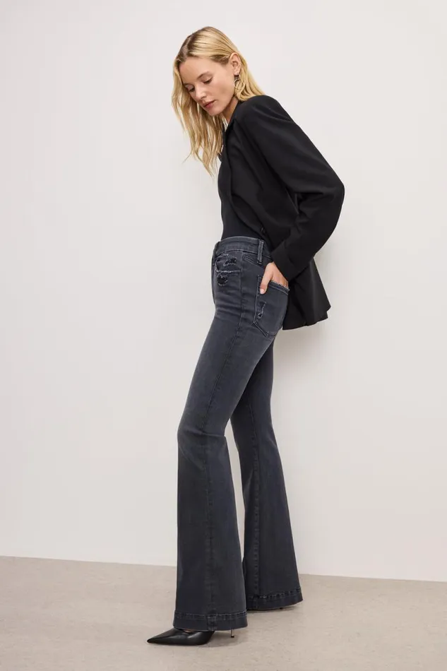 Women GOOD AMERICAN Jeans ALWAYS FITS GOOD LEGS FLAREJEANS Black325