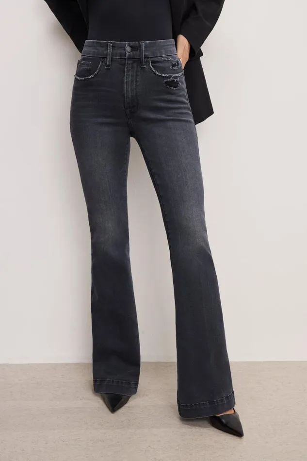 Women GOOD AMERICAN Jeans ALWAYS FITS GOOD LEGS FLAREJEANS Black325