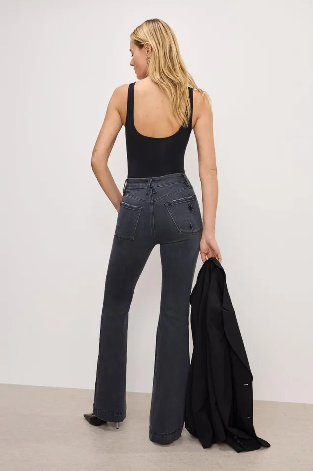 Women GOOD AMERICAN Jeans ALWAYS FITS GOOD LEGS FLAREJEANS Black325