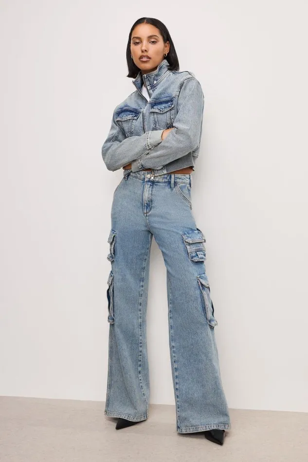 Women GOOD AMERICAN Jeans DENIM CARGOPANTS Indigo762