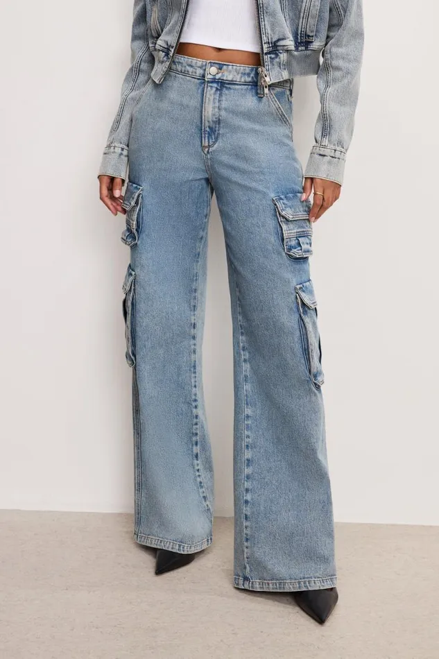 Women GOOD AMERICAN Jeans DENIM CARGOPANTS Indigo762