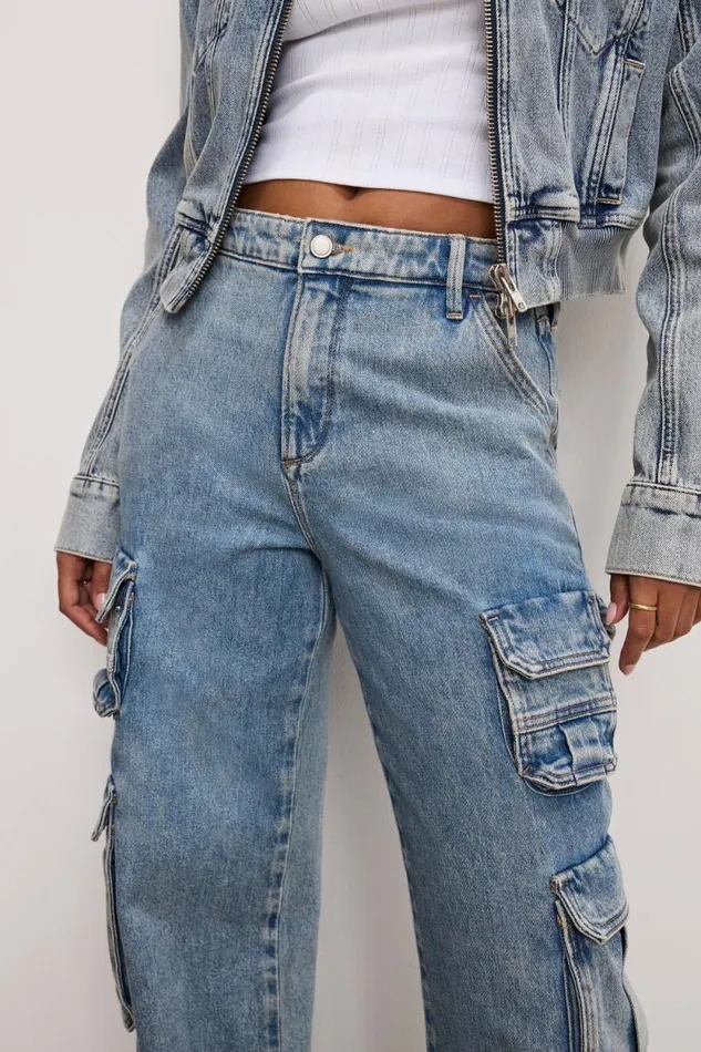 Women GOOD AMERICAN Jeans DENIM CARGOPANTS Indigo762