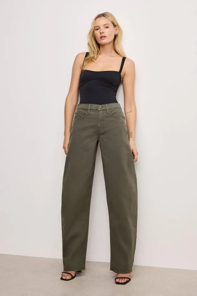 Women GOOD AMERICAN Jeans GOOD BARREL TWILLPANTS Fatigue001