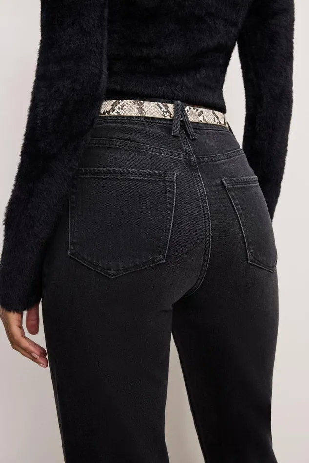 Women GOOD AMERICAN Jeans GOOD BOY STRAIGHT CROPPEDJEANS Black324