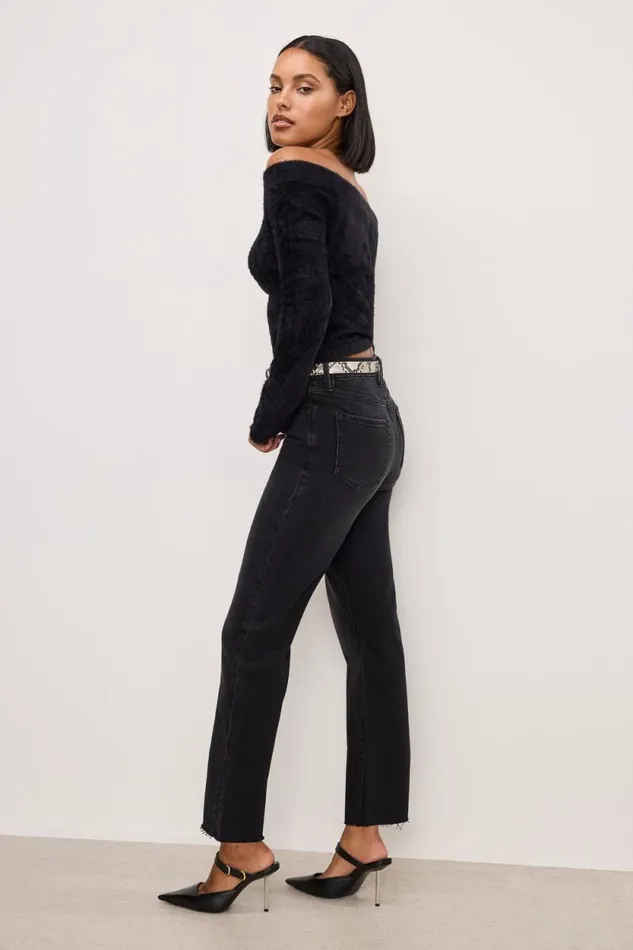 Women GOOD AMERICAN Jeans GOOD BOY STRAIGHT CROPPEDJEANS Black324