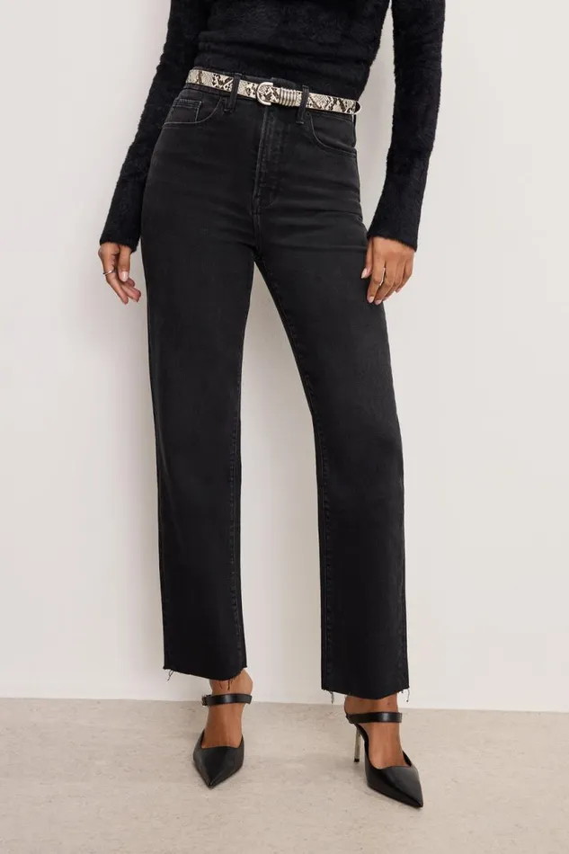 Women GOOD AMERICAN Jeans GOOD BOY STRAIGHT CROPPEDJEANS Black324