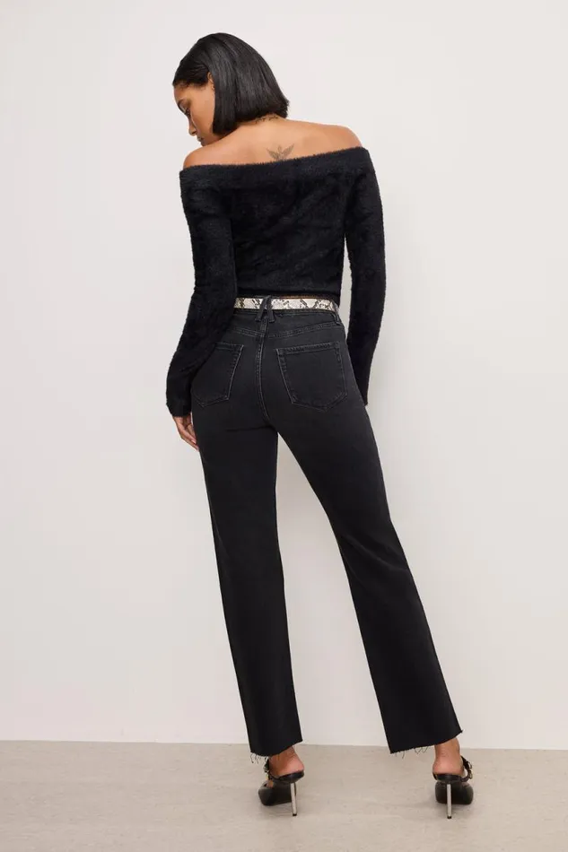 Women GOOD AMERICAN Jeans GOOD BOY STRAIGHT CROPPEDJEANS Black324