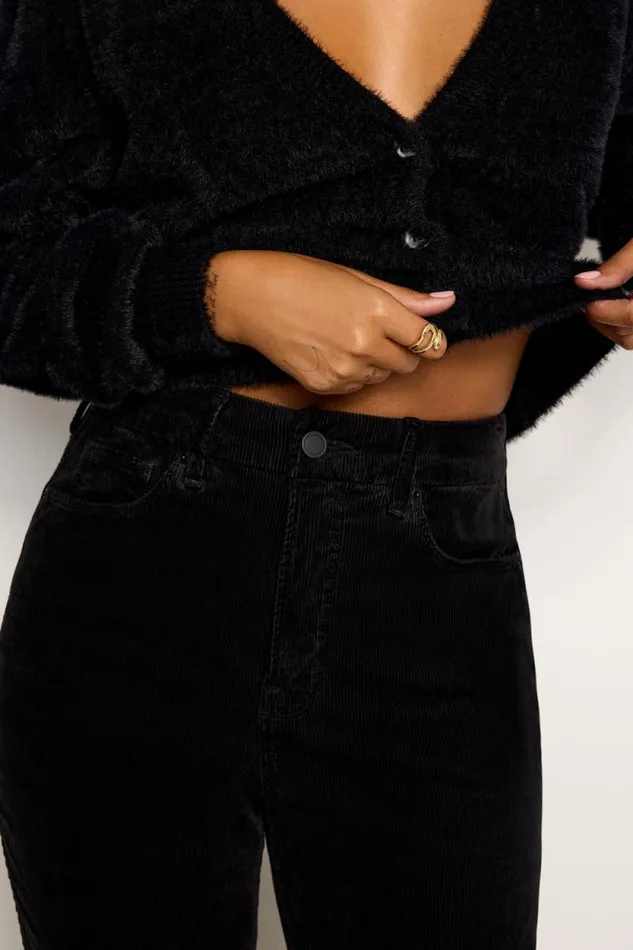 Women GOOD AMERICAN Jeans GOOD CURVE STRAIGHT CORDUROYPANTS Black001