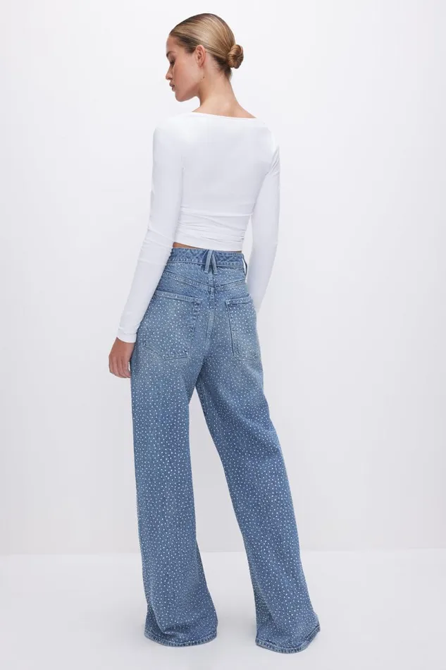 Women GOOD AMERICAN Jeans GOOD EASE RELAXED SPARKLEJEANS Indigo592