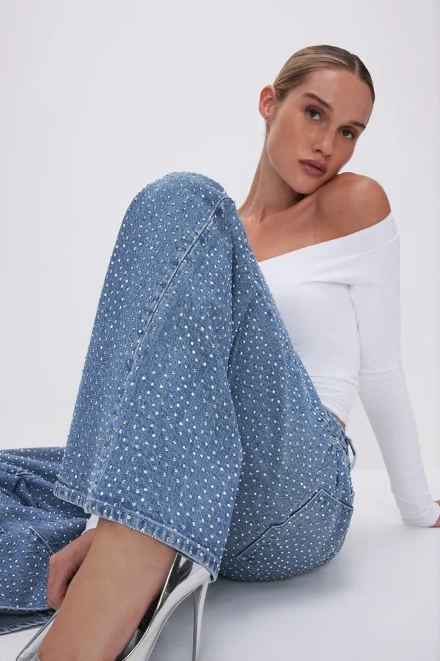 Women GOOD AMERICAN Jeans GOOD EASE RELAXED SPARKLEJEANS Indigo592