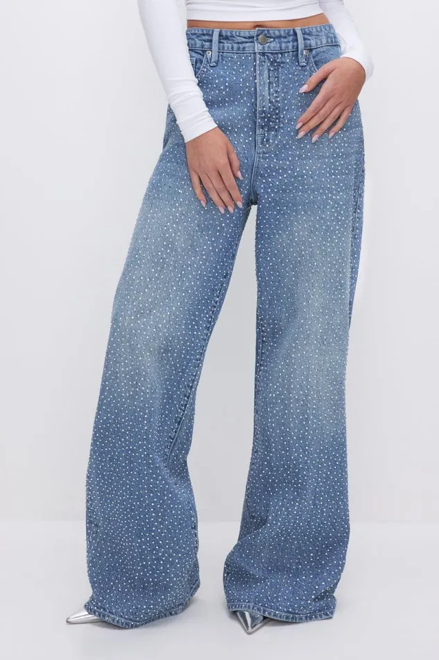 Women GOOD AMERICAN Jeans GOOD EASE RELAXED SPARKLEJEANS Indigo592