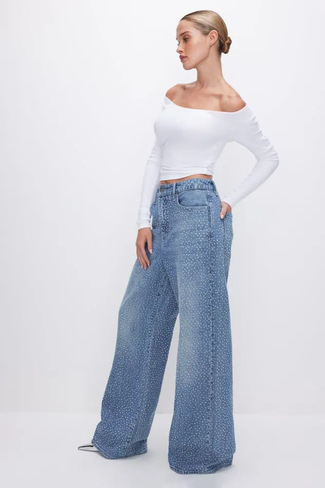 Women GOOD AMERICAN Jeans GOOD EASE RELAXED SPARKLEJEANS Indigo592