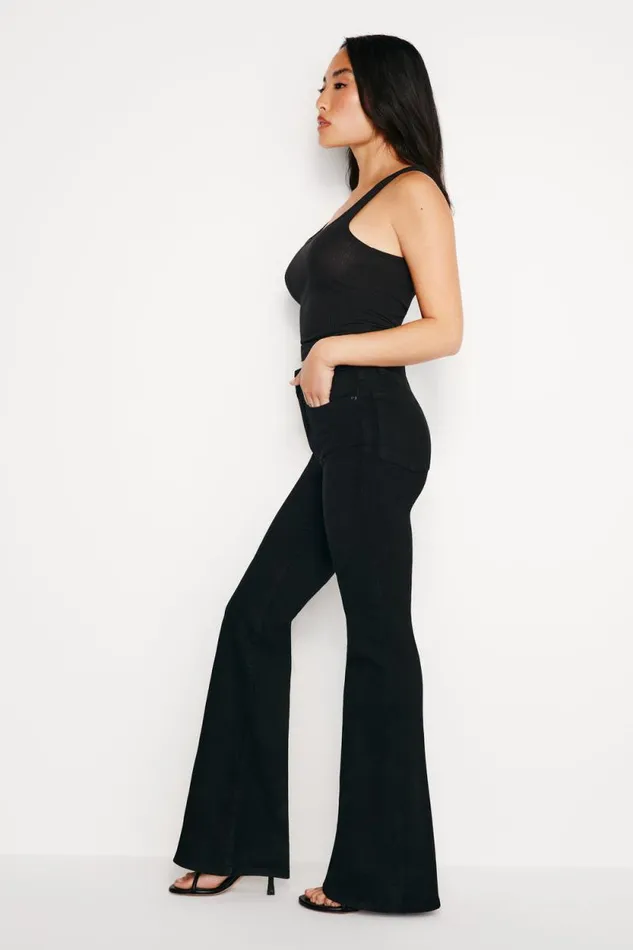Women GOOD AMERICAN Jeans GOOD PETITEFLARE Black001