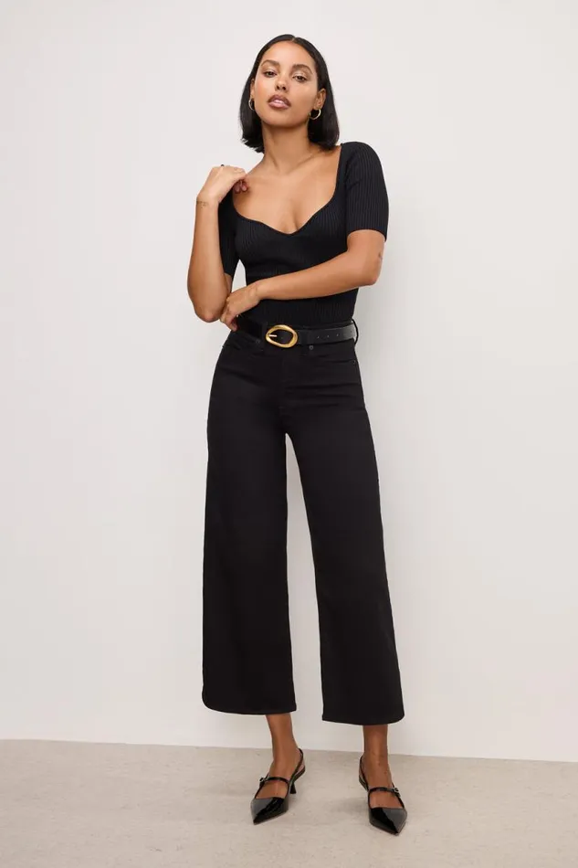 Women GOOD AMERICAN Jeans GOOD WAIST CROPPED PALAZZO NEVER FADEJEANS Black001