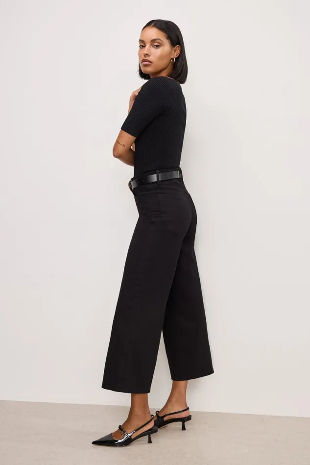 Women GOOD AMERICAN Jeans GOOD WAIST CROPPED PALAZZO NEVER FADEJEANS Black001