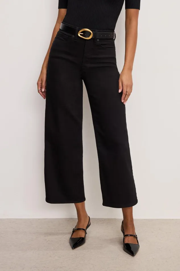 Women GOOD AMERICAN Jeans GOOD WAIST CROPPED PALAZZO NEVER FADEJEANS Black001