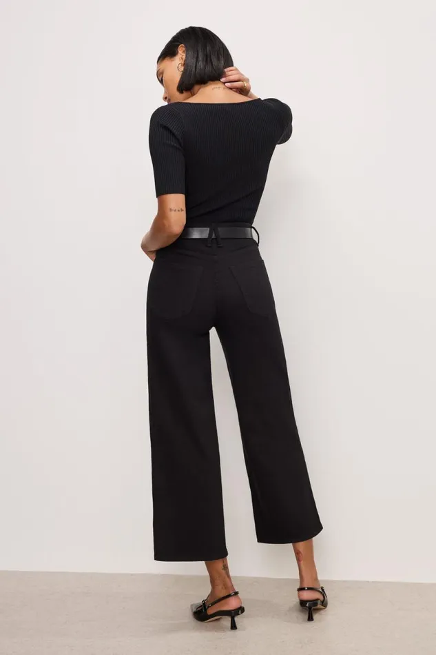 Women GOOD AMERICAN Jeans GOOD WAIST CROPPED PALAZZO NEVER FADEJEANS Black001