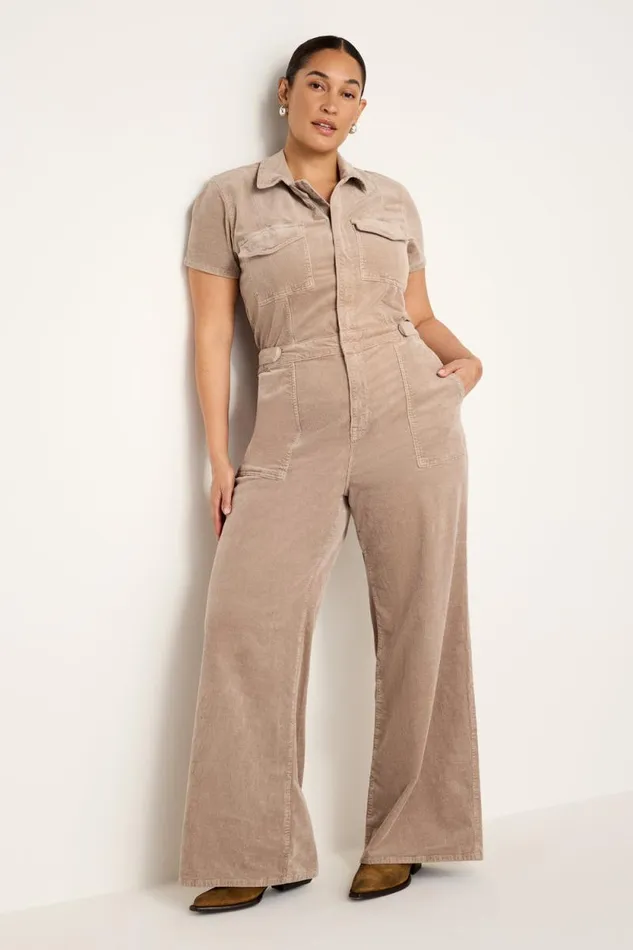 Women GOOD AMERICAN Jumpsuits FIT FOR SUCCESS CORDUROY PALAZZOJUMPSUIT Flax001