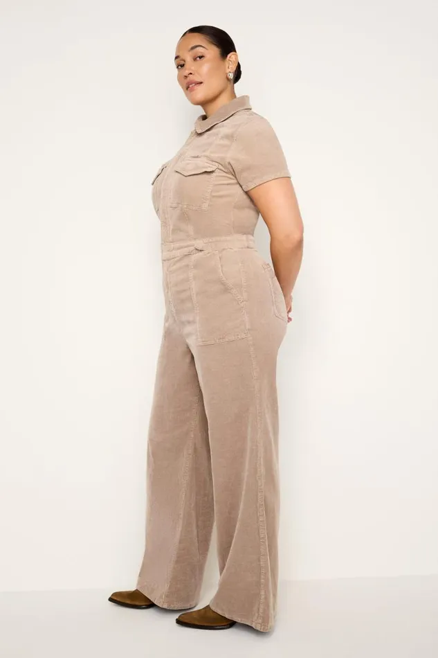 Women GOOD AMERICAN Jumpsuits FIT FOR SUCCESS CORDUROY PALAZZOJUMPSUIT Flax001
