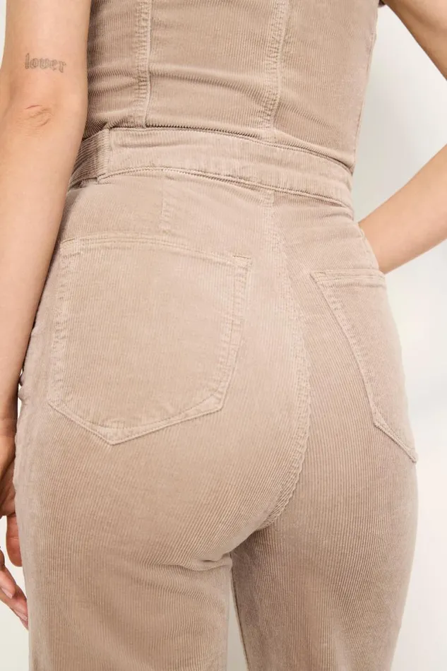 Women GOOD AMERICAN Jumpsuits FIT FOR SUCCESS CORDUROY PALAZZOJUMPSUIT Flax001
