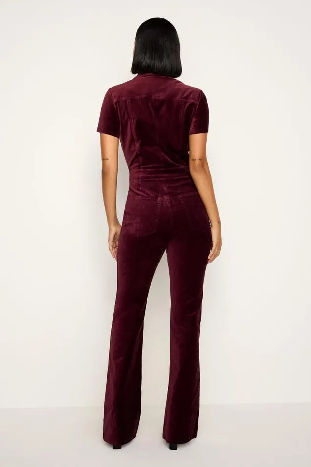 Women GOOD AMERICAN Jumpsuits FIT FOR SUCCESS VELVET BOOTCUTJUMPSUIT Oxblood002