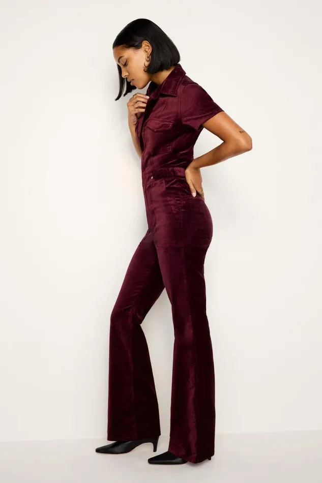 Women GOOD AMERICAN Jumpsuits FIT FOR SUCCESS VELVET BOOTCUTJUMPSUIT Oxblood002