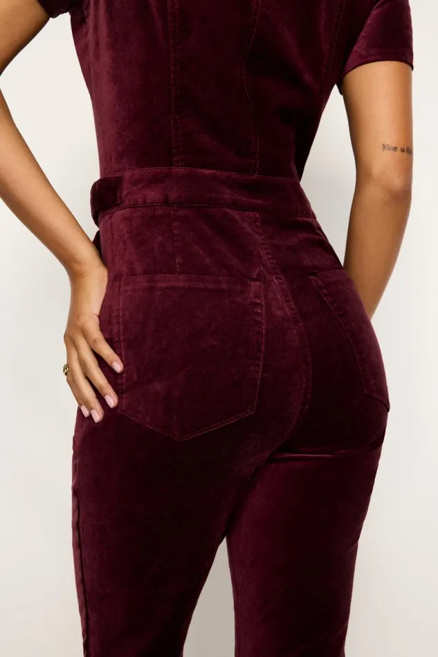 Women GOOD AMERICAN Jumpsuits FIT FOR SUCCESS VELVET BOOTCUTJUMPSUIT Oxblood002