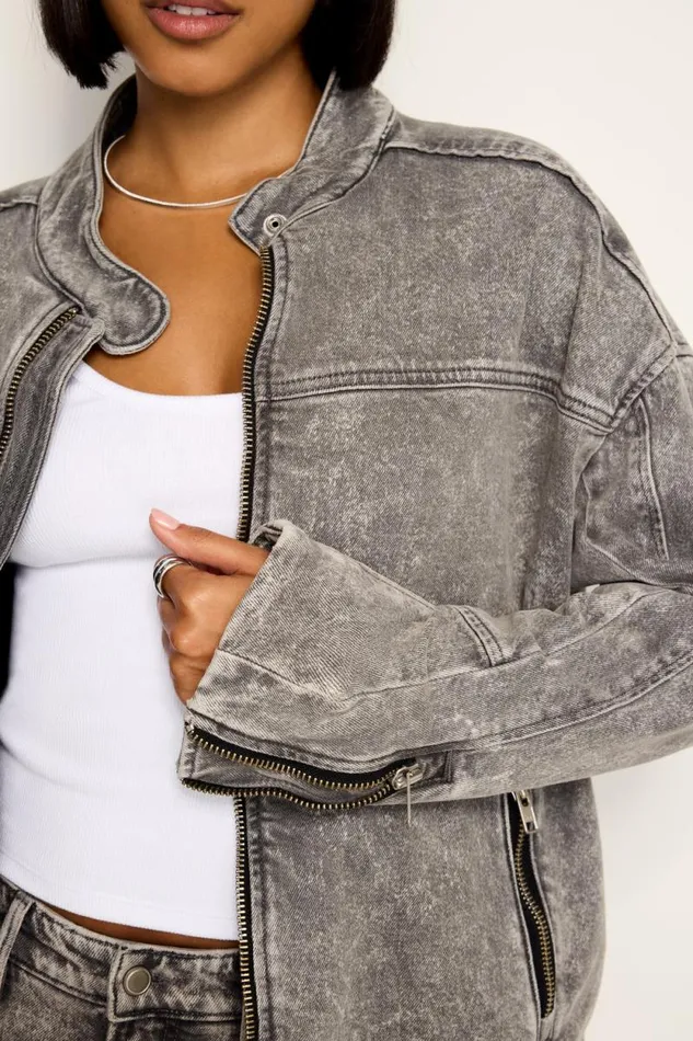Women GOOD AMERICAN Outerwear BOYFRIEND MOTOJACKET Black328