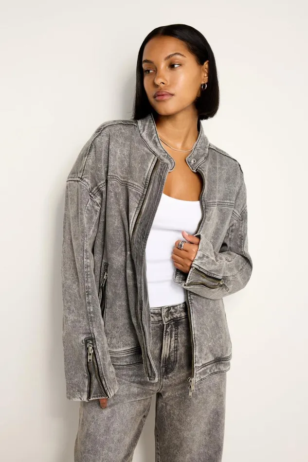 Women GOOD AMERICAN Outerwear BOYFRIEND MOTOJACKET Black328