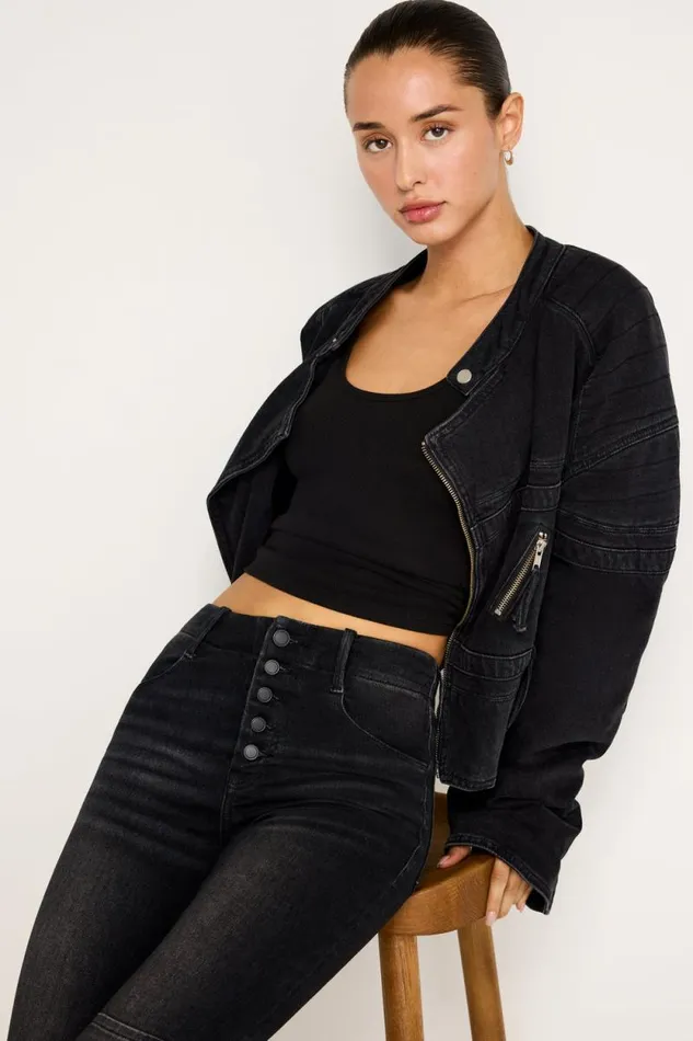 Women GOOD AMERICAN Outerwear DENIM MOTOJACKET Black351