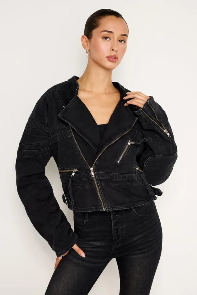 Women GOOD AMERICAN Outerwear DENIM MOTOJACKET Black351