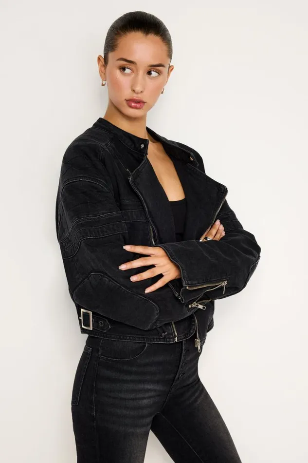 Women GOOD AMERICAN Outerwear DENIM MOTOJACKET Black351