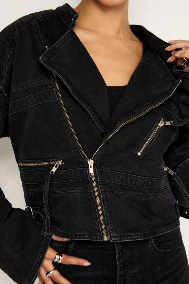 Women GOOD AMERICAN Outerwear DENIM MOTOJACKET Black351