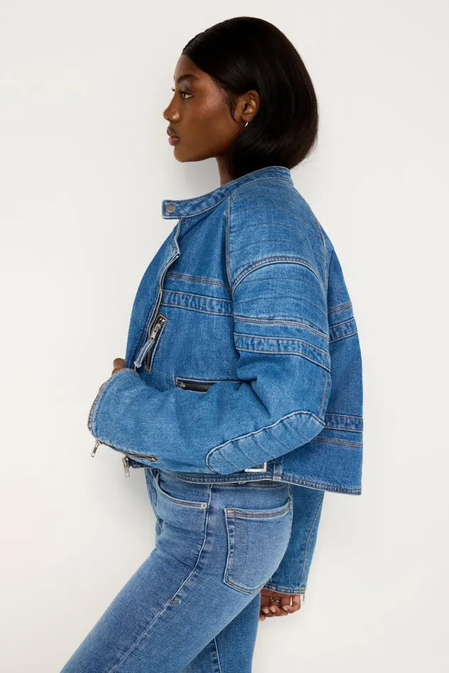 Women GOOD AMERICAN Outerwear DENIM MOTOJACKET Indigo684