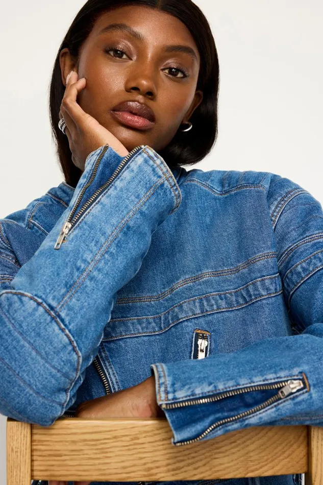 Women GOOD AMERICAN Outerwear DENIM MOTOJACKET Indigo684
