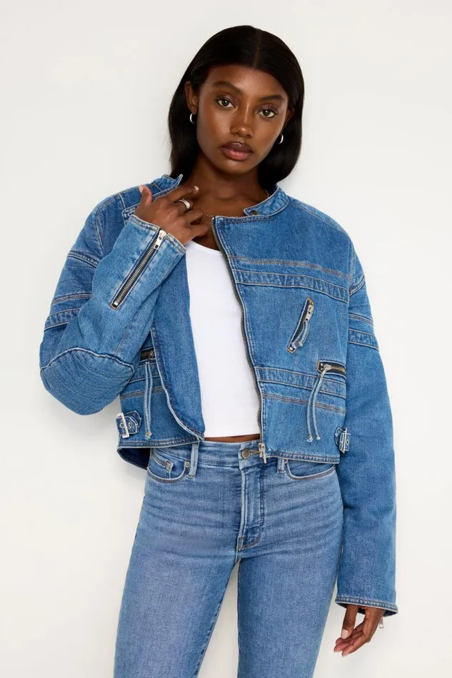 Women GOOD AMERICAN Outerwear DENIM MOTOJACKET Indigo684