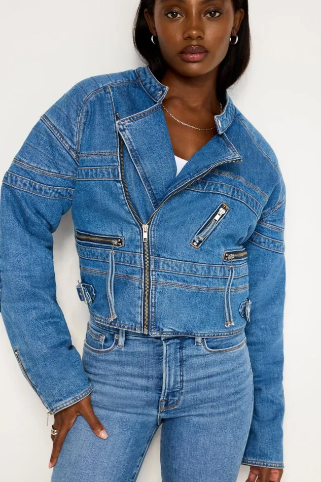 Women GOOD AMERICAN Outerwear DENIM MOTOJACKET Indigo684