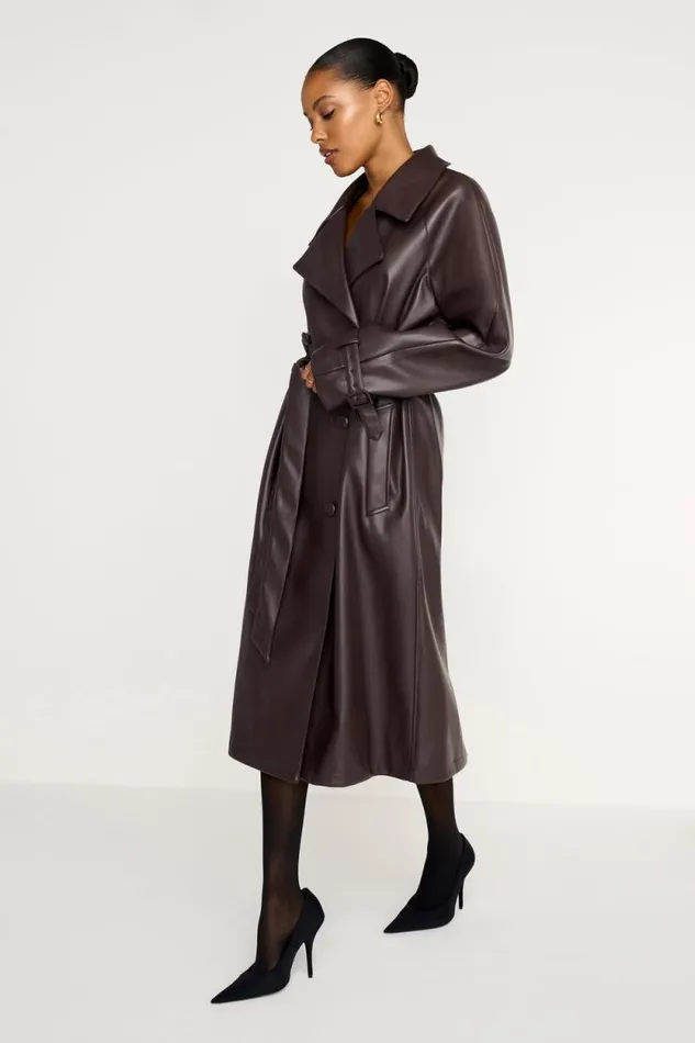 Women GOOD AMERICAN Outerwear FAUX LEATHER TRENCHCOAT Bark003