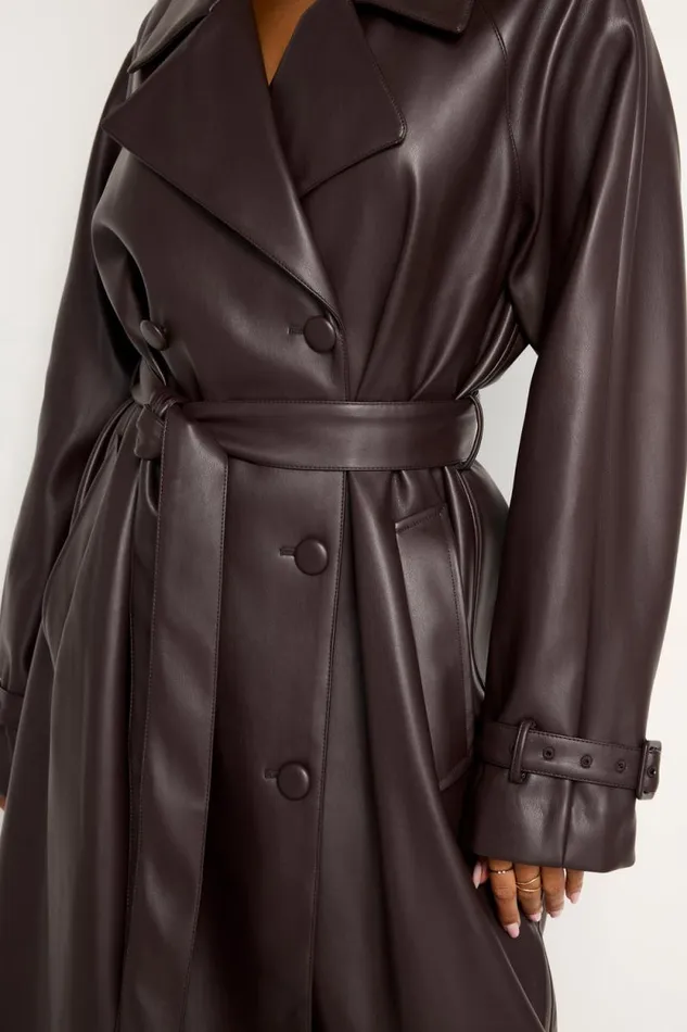 Women GOOD AMERICAN Outerwear FAUX LEATHER TRENCHCOAT Bark003