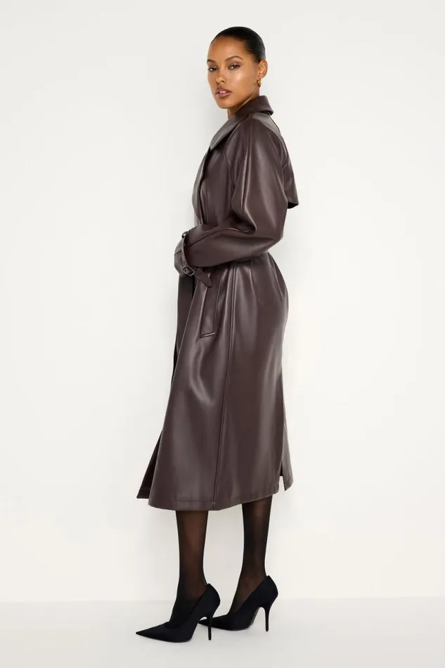 Women GOOD AMERICAN Outerwear FAUX LEATHER TRENCHCOAT Bark003