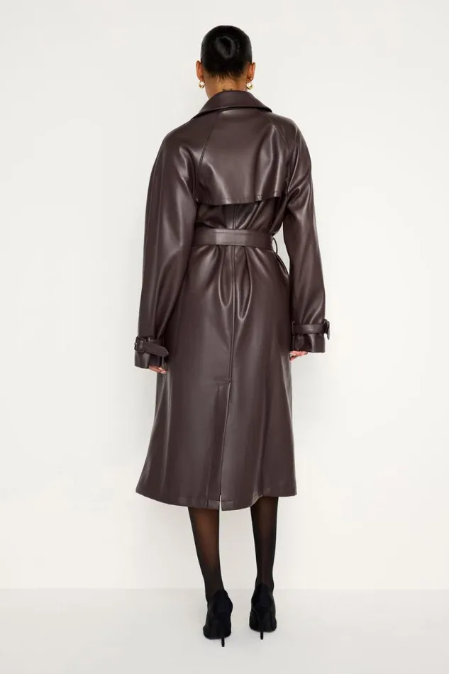 Women GOOD AMERICAN Outerwear FAUX LEATHER TRENCHCOAT Bark003