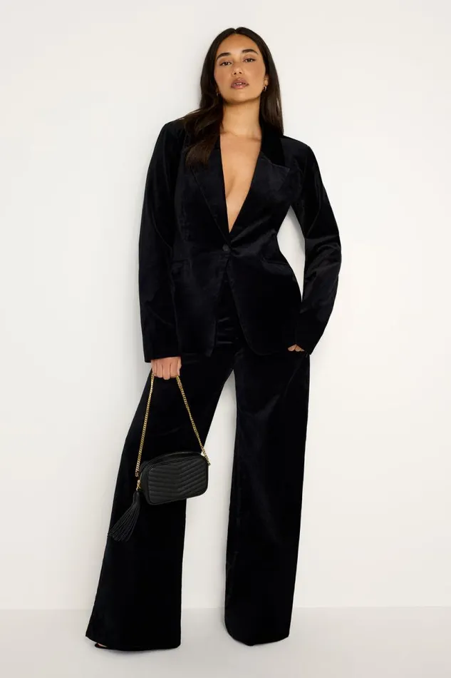 Women GOOD AMERICAN Outerwear VELVET SCULPTEDBLAZER Black001