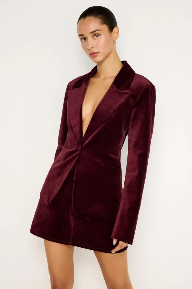 Women GOOD AMERICAN Outerwear VELVET SCULPTEDBLAZER Oxblood002